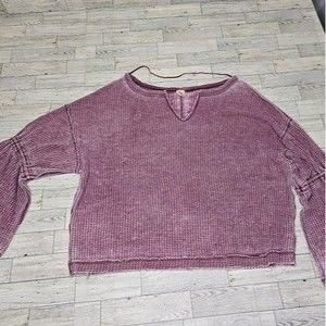 We the Free Purple Waffle Weave Crop Bell Sleeve Sweater, Size M